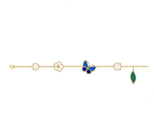 [Leaves ]LUCKY SPRING GOLD BLUESTONE WHITE MOTHER-OF-PEARL BRACELET