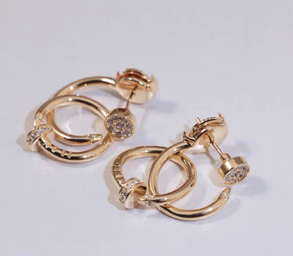 [Leaves]NAIL COLLECTION DIAMOND SET DOUBLE HOOP EARRINGS