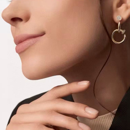 [Leaves]NAIL COLLECTION DIAMOND SET DOUBLE HOOP EARRINGS