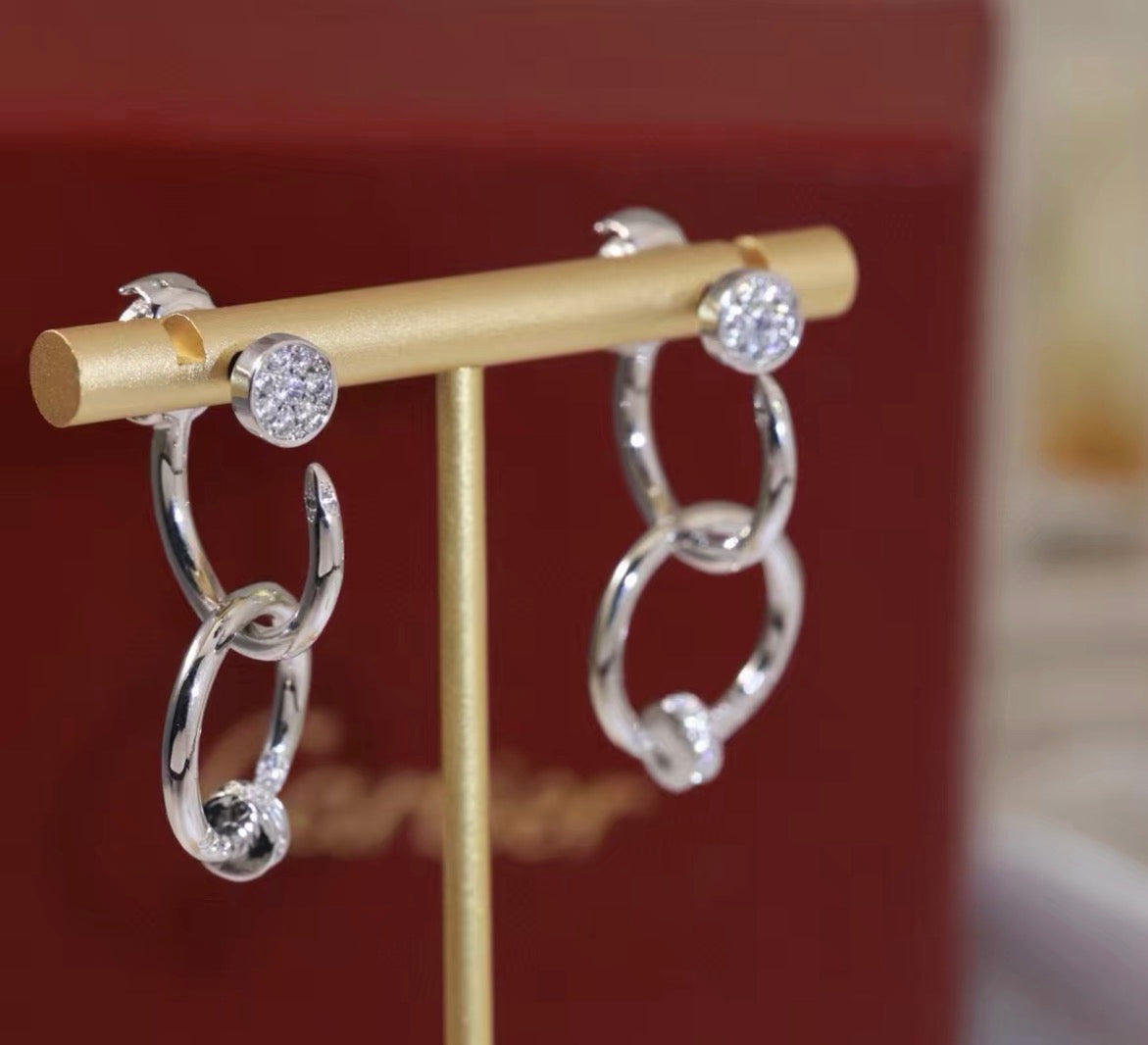 [Leaves]NAIL COLLECTION DIAMOND SET DOUBLE HOOP EARRINGS