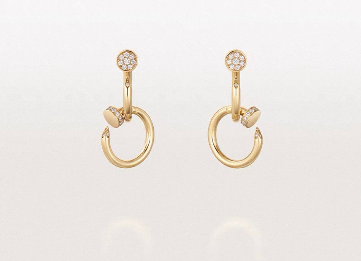 [Leaves]NAIL COLLECTION DIAMOND SET DOUBLE HOOP EARRINGS