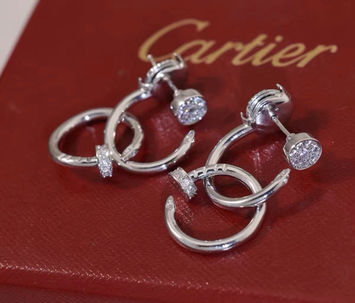 [Leaves]NAIL COLLECTION DIAMOND SET DOUBLE HOOP EARRINGS