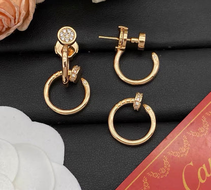 [Leaves]NAIL COLLECTION DIAMOND SET DOUBLE HOOP EARRINGS