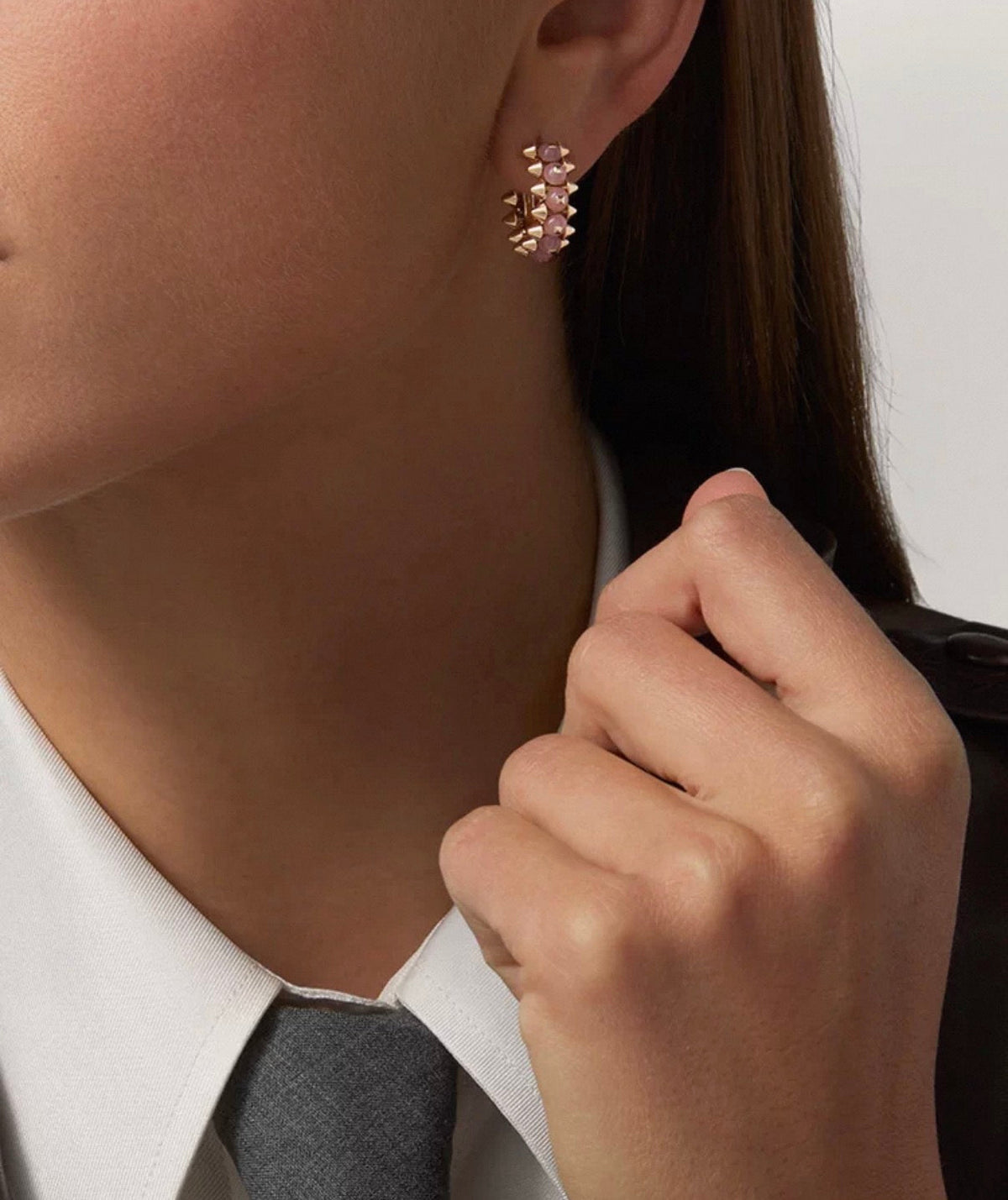 [Leaves]CLASH COLLECTION AGATE CHALCEDONY STUD EARRINGS