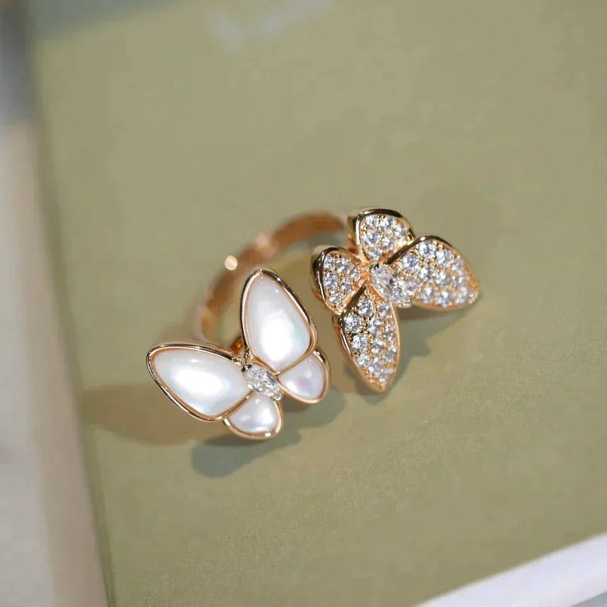 [Leaves]TWIN BUTTERFLY DIAMOND MOP RING