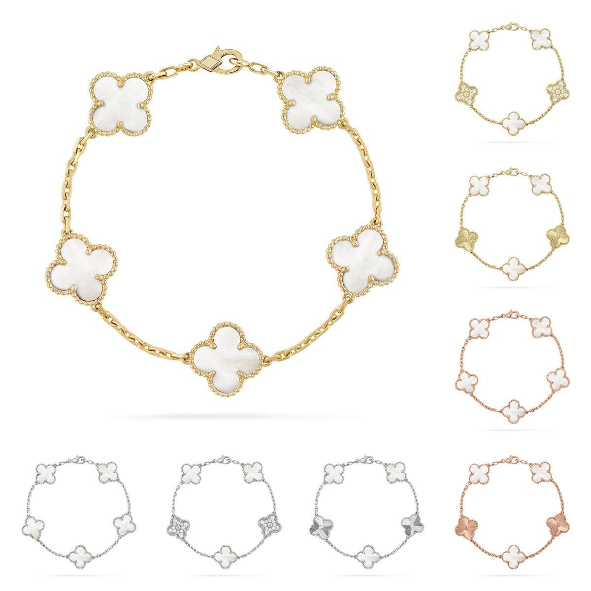[Leaves]LUCKY CLOVER 5-MOTIF BRACELET - WHITE MOTHER-OF-PEARL COLLECTION