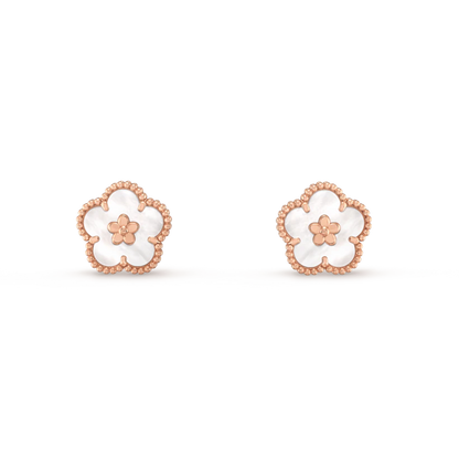 [Leaves]LUCKY PINK GOLD WHITE MOP EARRINGS
