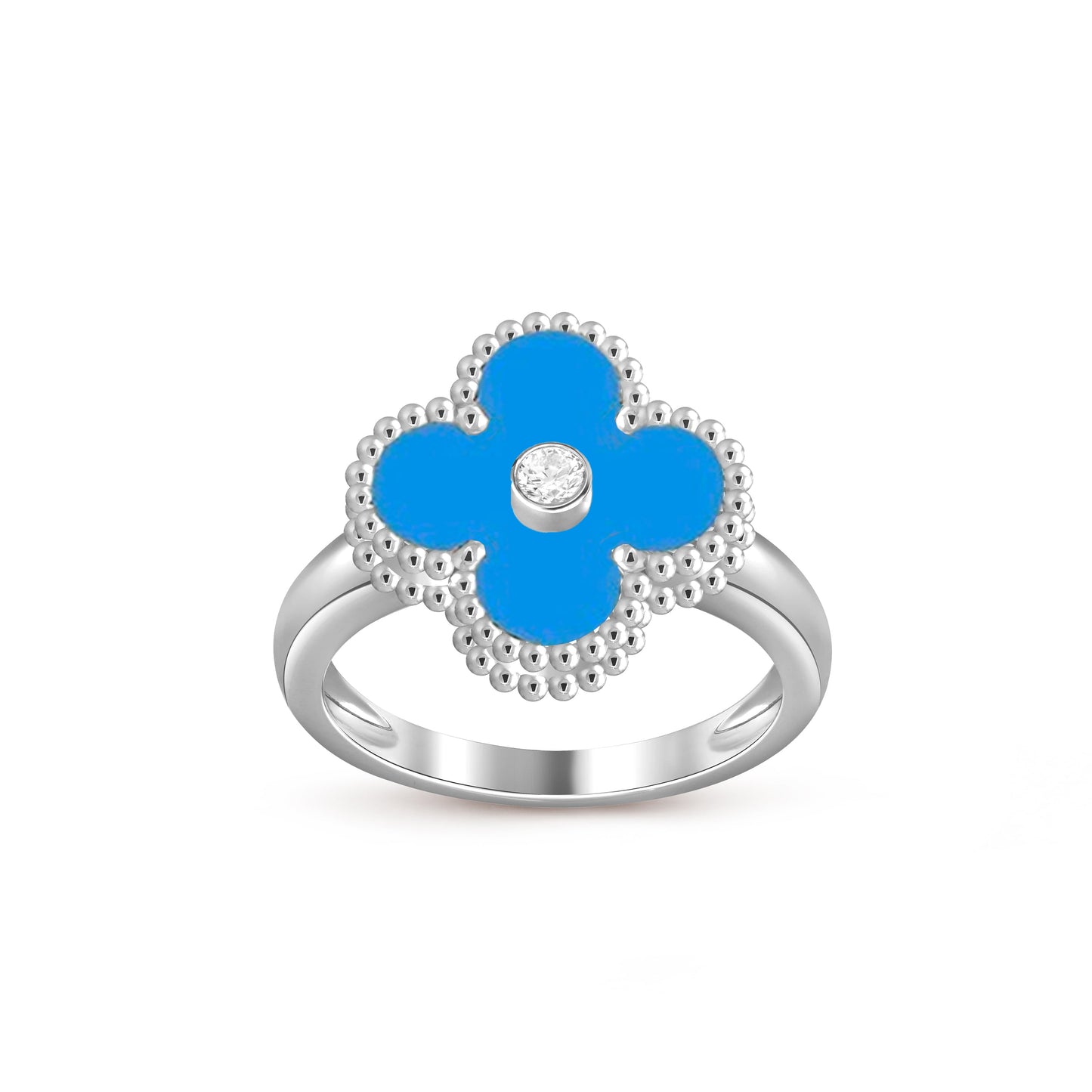 [Leaves]LUCKY CLOVER DIAMOND-ACCENT WHITE GOLD RING COLLECTION