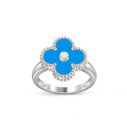 [Leaves]LUCKY CLOVER DIAMOND-ACCENT WHITE GOLD RING COLLECTION