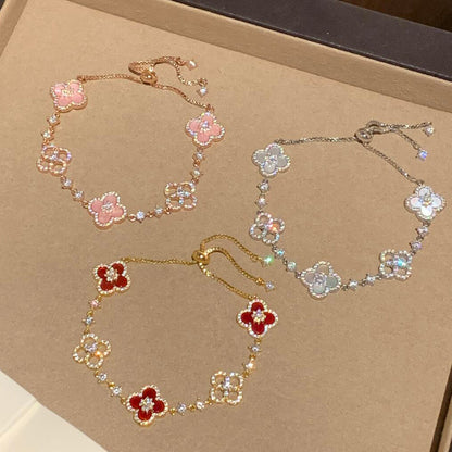 [Leaves]CLOVER 5 MOTIF PINK BLUE RED WHITE BRACELET