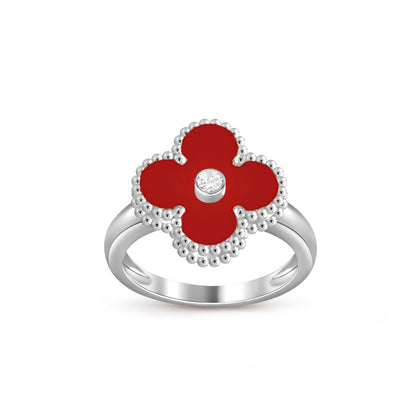 [Leaves]LUCKY CLOVER DIAMOND-ACCENT WHITE GOLD RING COLLECTION
