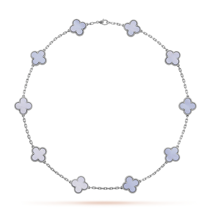 [Leaves]CLOVER 10 MOTIFS BLUE CHALCEDONY NECKLACE
