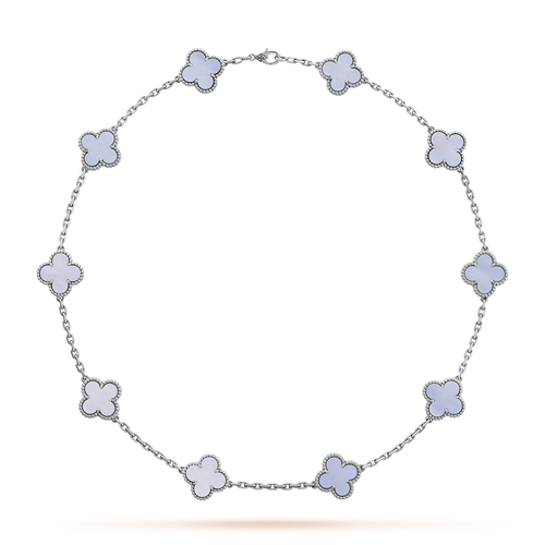 [Leaves]CLOVER 10 MOTIFS BLUE CHALCEDONY NECKLACE