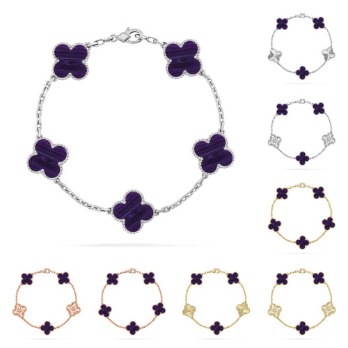 [Leaves]LUCKY CLOVER 5-MOTIF BRACELET - CHAROITE COLLECTION