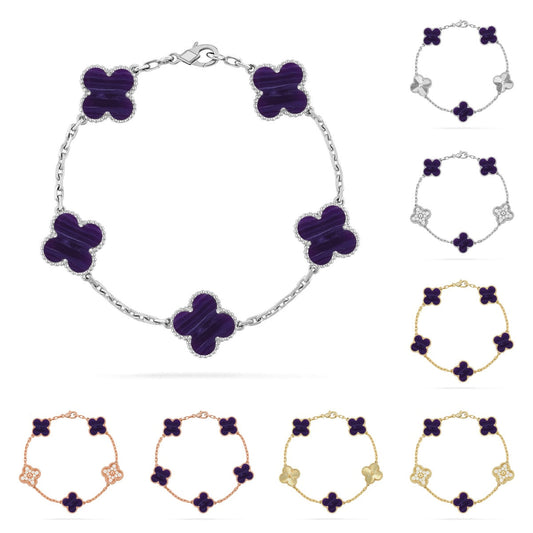 [Leaves]LUCKY CLOVER 5-MOTIF BRACELET - CHAROITE COLLECTION