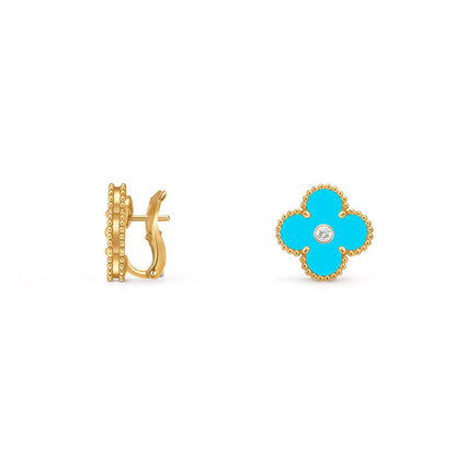 [Leaves]15MM CLOVER FLOWER STUD EARRINGS DIAMOND-GOLD COLLECTION