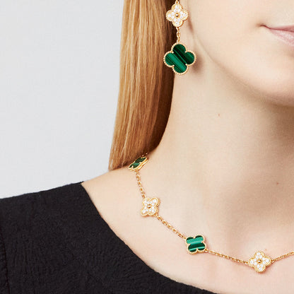[Leaves]CLOVER 10 MOTIFS MALACHITE DIAMOND NECKLACE