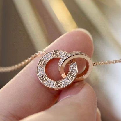 [Leaves]LOVE 7.6MM NECKLACE ROSE GOLD AND SILVER  FULL DIAMOND