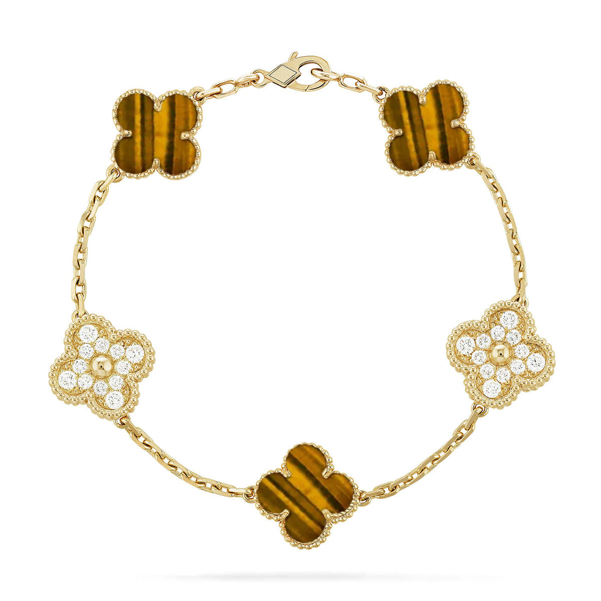 [Leaves]LUCKY CLOVER 5-MOTIF BRACELET -  TIGER’S EYE COLLECTION