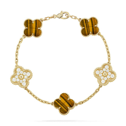 [Leaves]LUCKY CLOVER 5-MOTIF BRACELET -  TIGER’S EYE COLLECTION