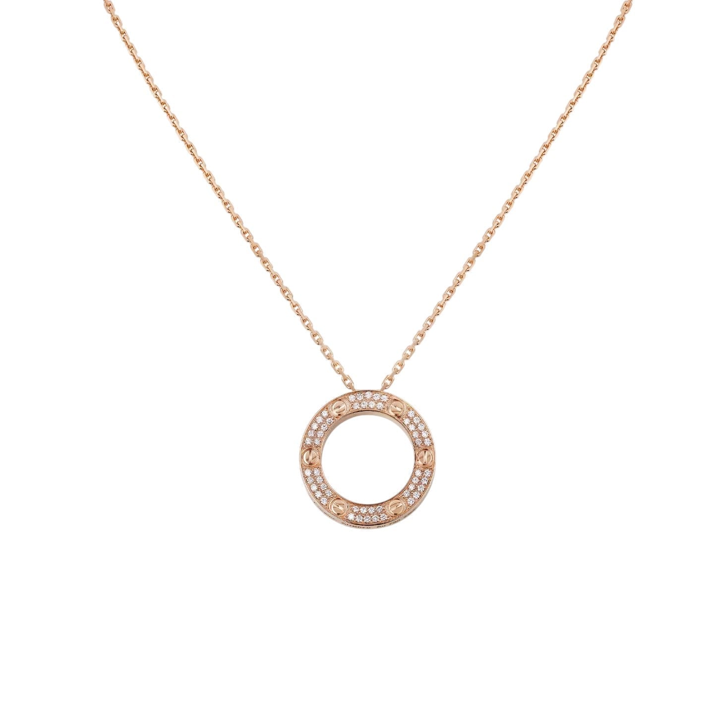 [Leaves]LOVE LARGE CIRCULAR PENDANT FULL-PAVÉ DIAMOND NECKLACE