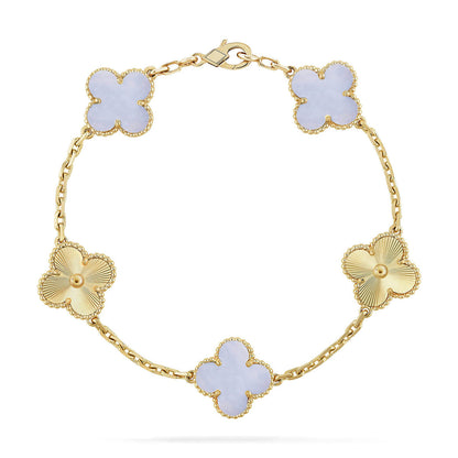 [Leaves]LUCKY CLOVER 5-MOTIF BRACELET - PURPLE CHALCEDONY COLLECTION