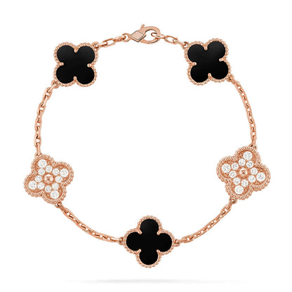 [Leaves]LUCKY CLOVER 5-MOTIF BRACELET - BLACK OXNY COLLECTION