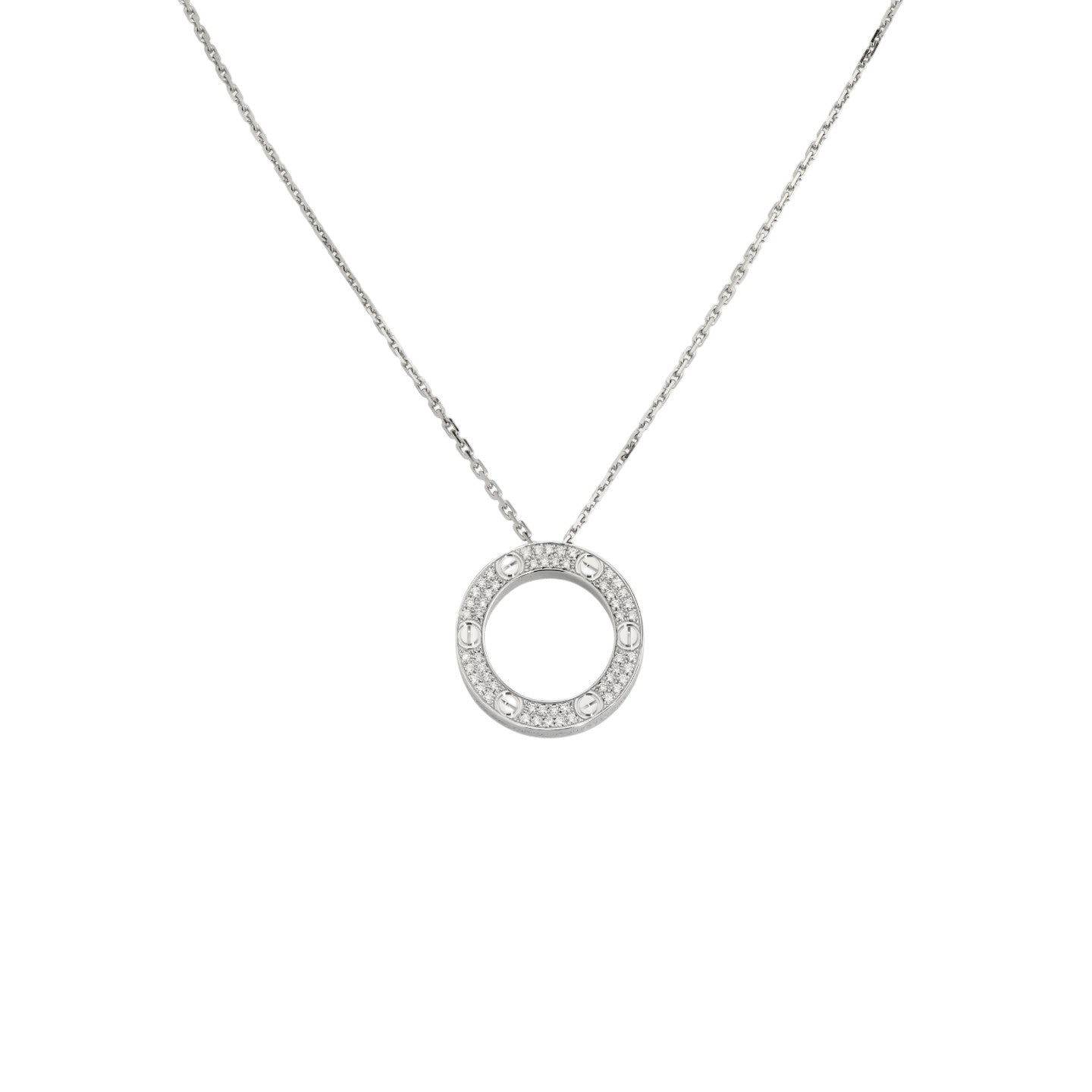 [Leaves]LOVE LARGE CIRCULAR PENDANT FULL-PAVÉ DIAMOND NECKLACE