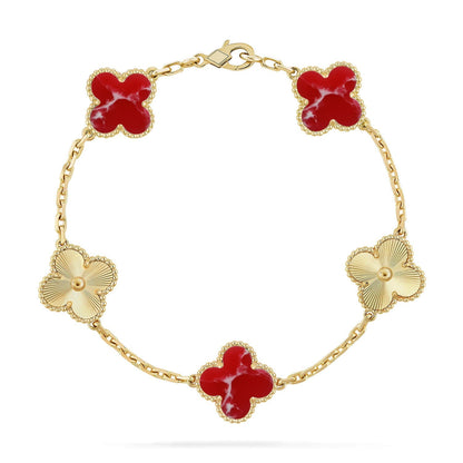 [Leaves]LUCKY CLOVER 5-MOTIF BRACELET - RED LARIMAR COLLECTION