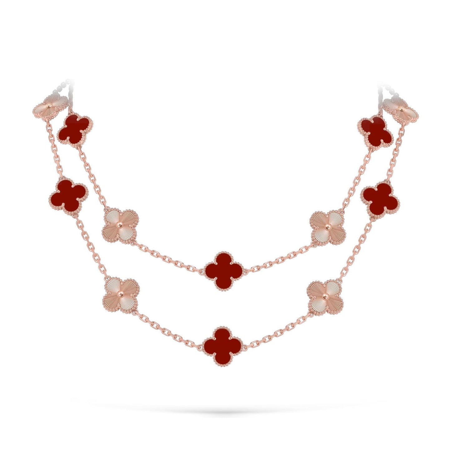 [Leaves]CLASSIC 20-MOTIF LUCKY CLOVER LONG NECKLACE ROSE GOLD COLLECTION
