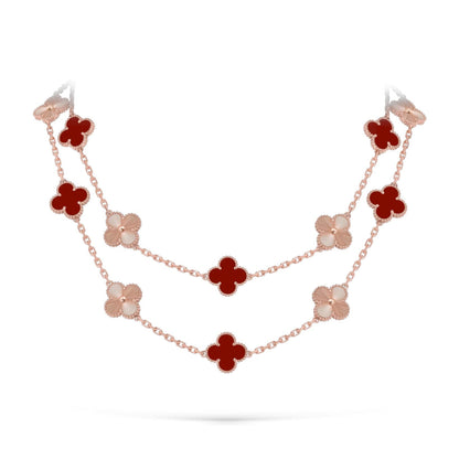 [Leaves]CLASSIC 20-MOTIF LUCKY CLOVER LONG NECKLACE ROSE GOLD COLLECTION