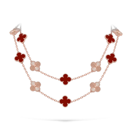 [Leaves]CLASSIC 20-MOTIF LUCKY CLOVER LONG NECKLACE ROSE GOLD COLLECTION