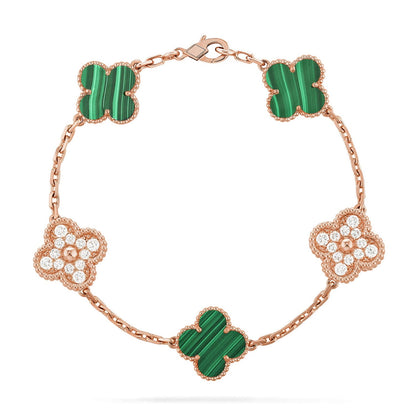 [Leaves]LUCKY CLOVER 5-MOTIF BRACELET - MALACHITE COLLECTION