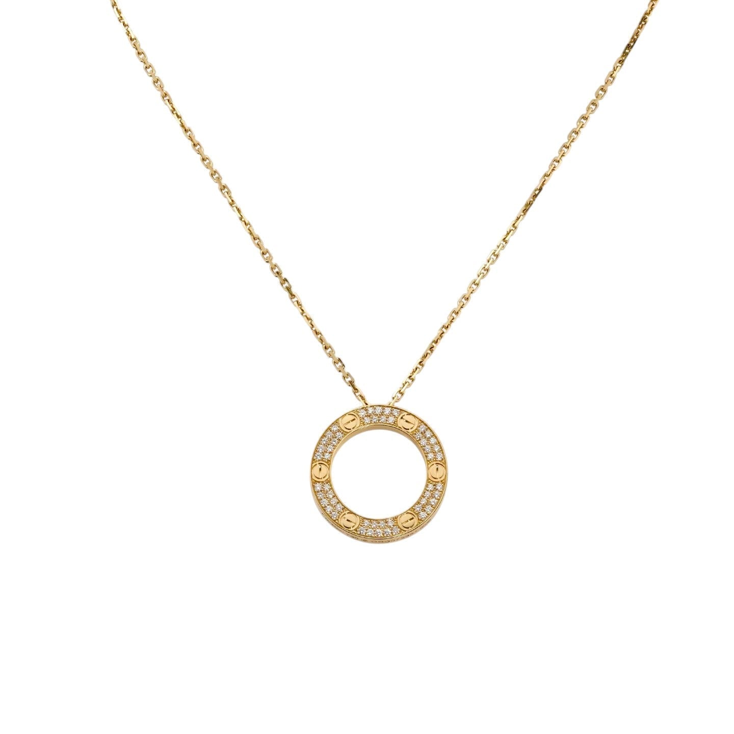 [Leaves]LOVE LARGE CIRCULAR PENDANT FULL-PAVÉ DIAMOND NECKLACE