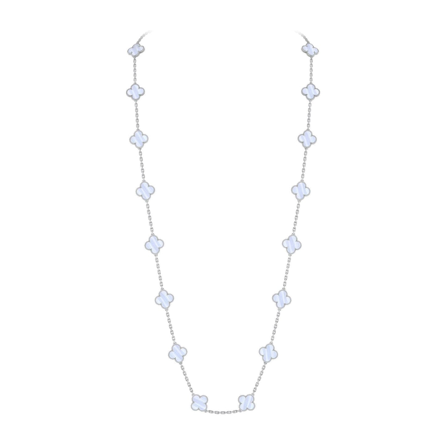 [Leaves]CLASSIC 20-MOTIF LUCKY CLOVER LONG NECKLACE WHITE GOLD COLLECTION