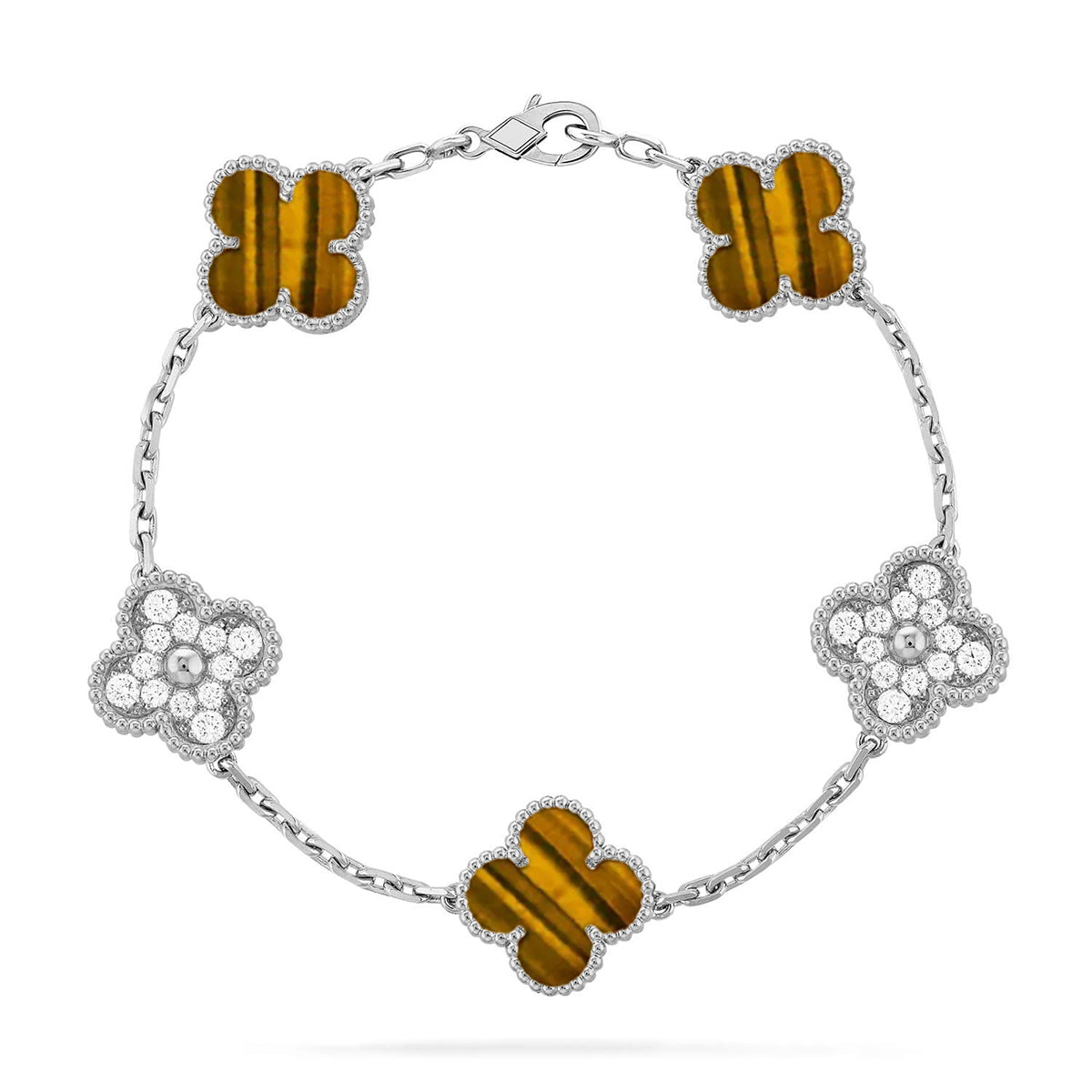 [Leaves]LUCKY CLOVER 5-MOTIF BRACELET -  TIGER’S EYE COLLECTION