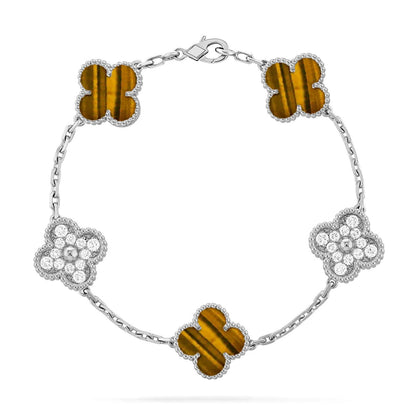 [Leaves]LUCKY CLOVER 5-MOTIF BRACELET -  TIGER’S EYE COLLECTION