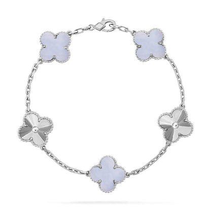 [Leaves]LUCKY CLOVER 5-MOTIF BRACELET - PURPLE CHALCEDONY COLLECTION
