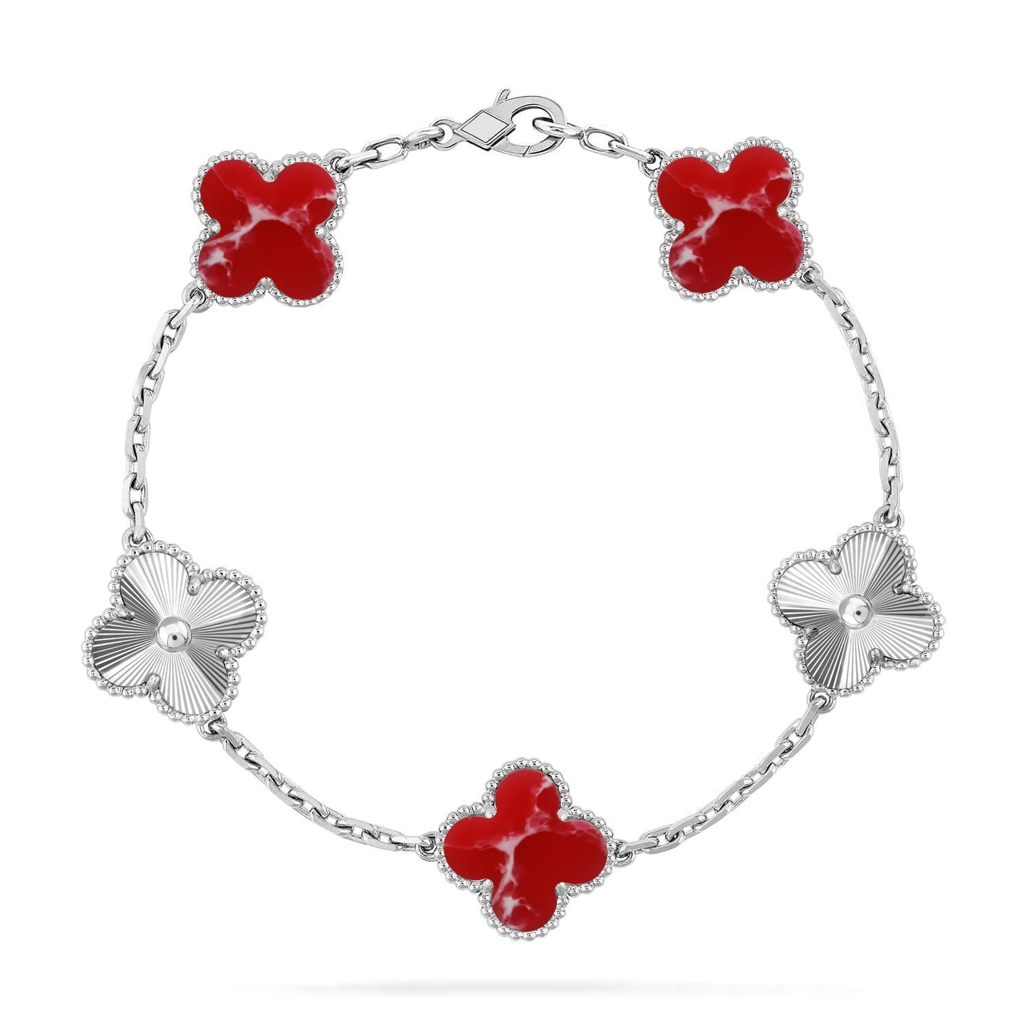 [Leaves]LUCKY CLOVER 5-MOTIF BRACELET - RED LARIMAR COLLECTION