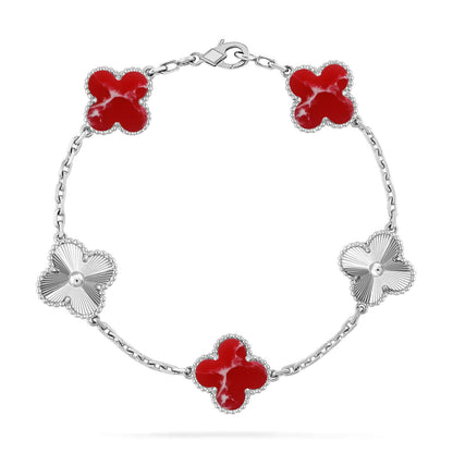 [Leaves]LUCKY CLOVER 5-MOTIF BRACELET - RED LARIMAR COLLECTION