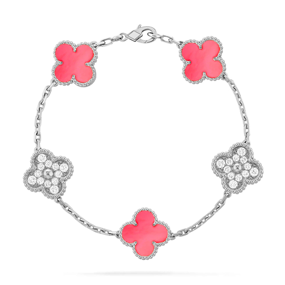 [Leaves]LUCKY CLOVER 5-MOTIF BRACELET - PINK MOTHER-OF-PEARL COLLECTION