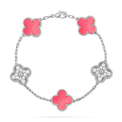 [Leaves]LUCKY CLOVER 5-MOTIF BRACELET - PINK MOTHER-OF-PEARL COLLECTION