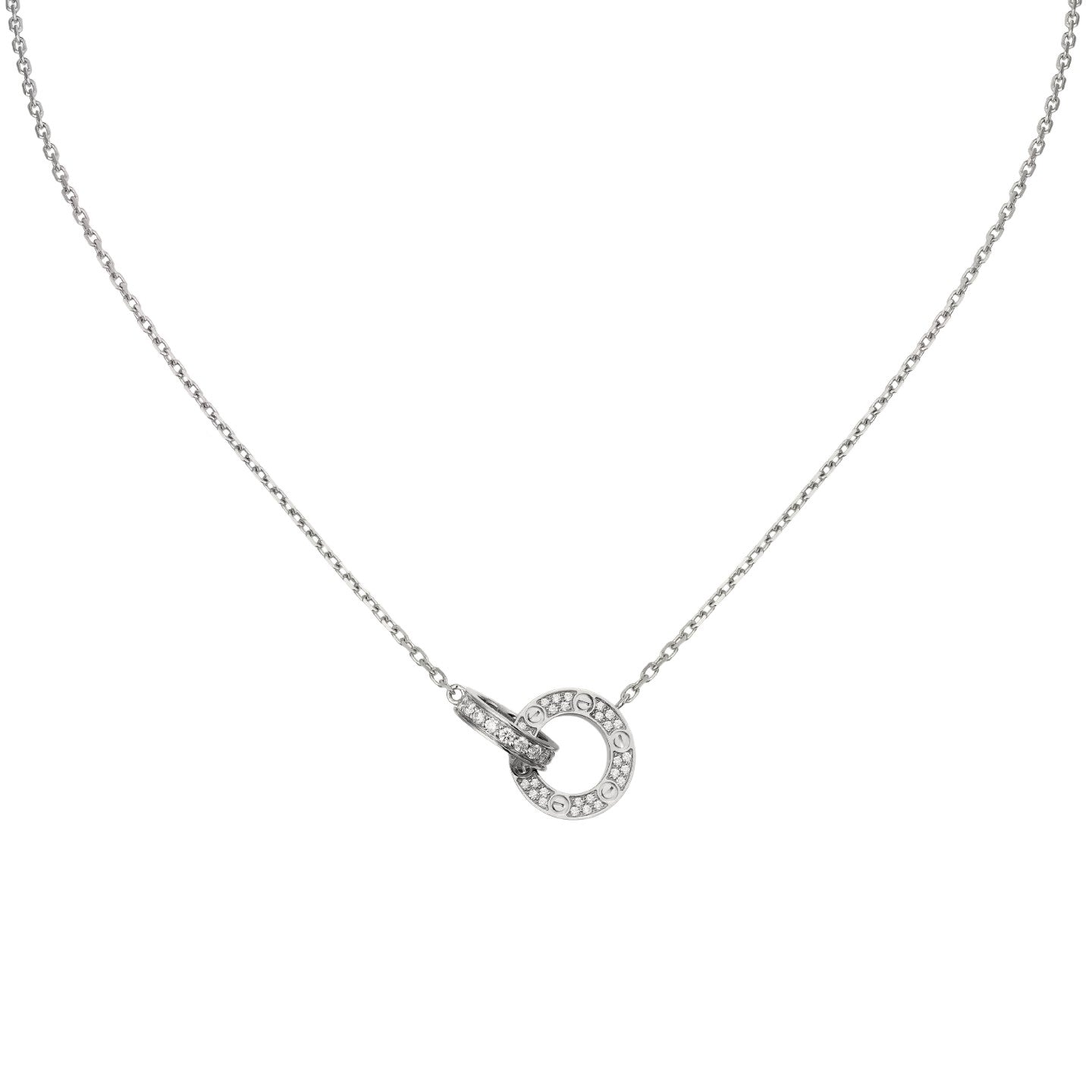 [Leaves]LOVE DOUBLE-RING PENDANT FULL-PAVÉ NECKLACE
