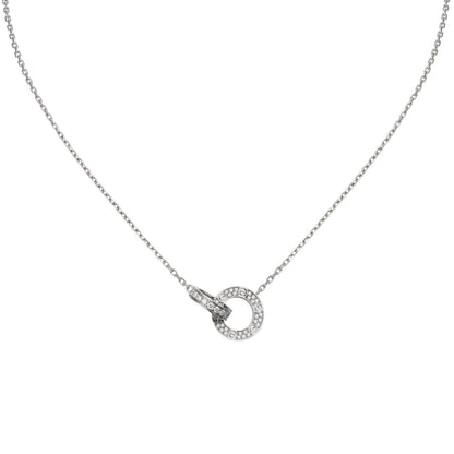 [Leaves]LOVE DOUBLE-RING PENDANT FULL-PAVÉ NECKLACE