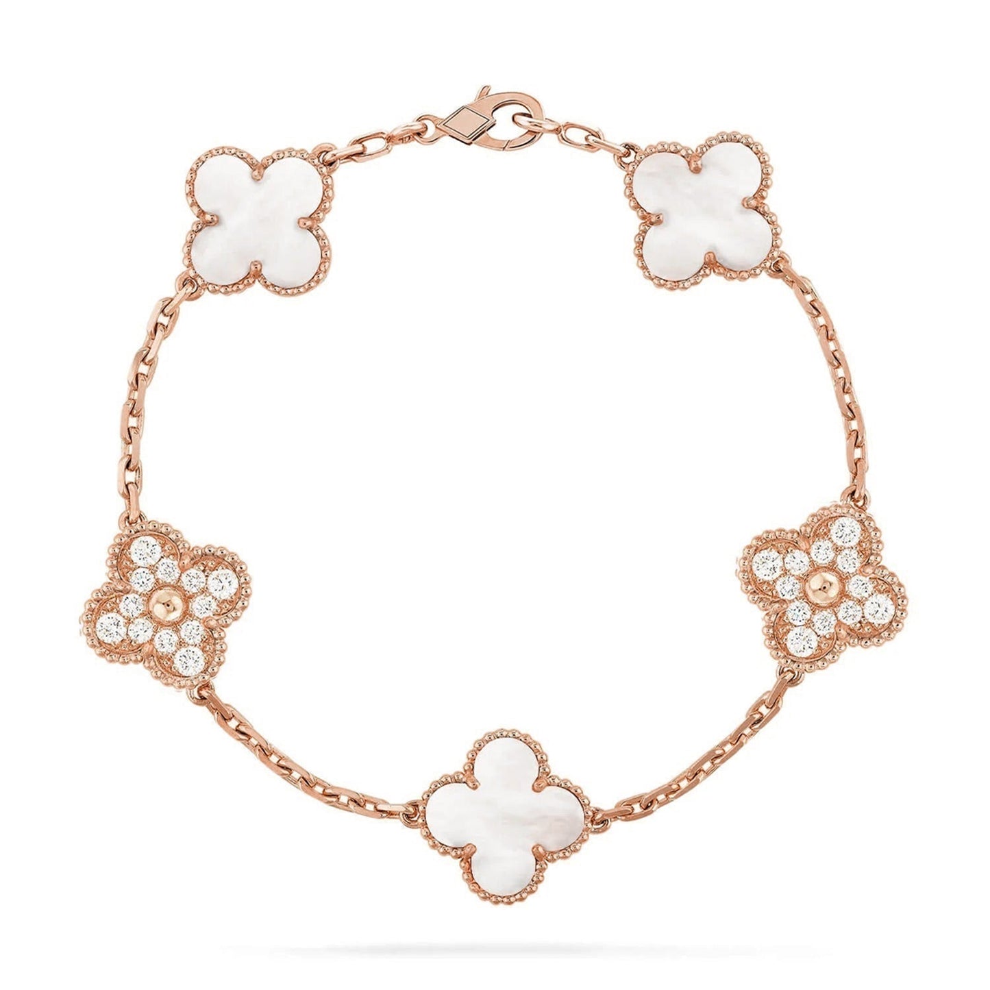 [Leaves]LUCKY CLOVER 5-MOTIF BRACELET - WHITE MOTHER-OF-PEARL COLLECTION