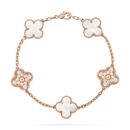 [Leaves]LUCKY CLOVER 5-MOTIF BRACELET - WHITE MOTHER-OF-PEARL COLLECTION