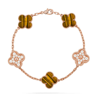 [Leaves]LUCKY CLOVER 5-MOTIF BRACELET -  TIGER’S EYE COLLECTION