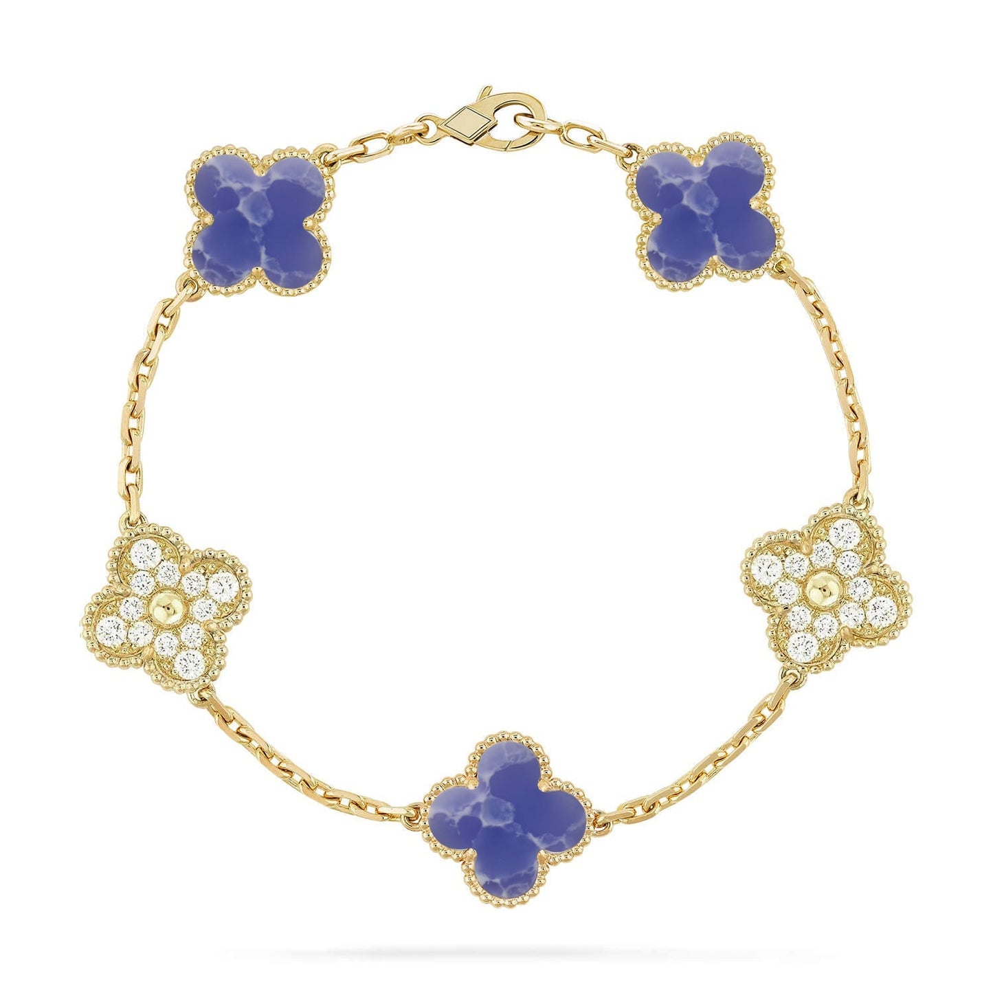 [Leaves]LUCKY CLOVER 5-MOTIF BRACELET - BLUE LARIMAR COLLECTION