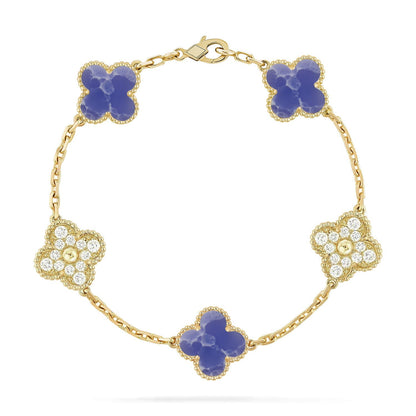 [Leaves]LUCKY CLOVER 5-MOTIF BRACELET - BLUE LARIMAR COLLECTION