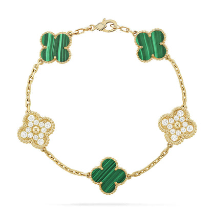 [Leaves]LUCKY CLOVER 5-MOTIF BRACELET - MALACHITE COLLECTION